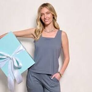 NWT Fresh Produce Women's Boxy Tank Top Square Neck Cotton Slate Grey Size Large